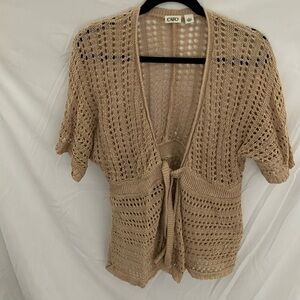 Cato: Beige open-knit belted front sweater- longer in front- size L